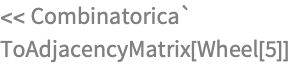 << Combinatorica`
ToAdjacencyMatrix[Wheel[5]]
